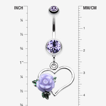 Detail View 1 of Glittering Sweet Heart with Rose Belly Button Ring-Tanzanite